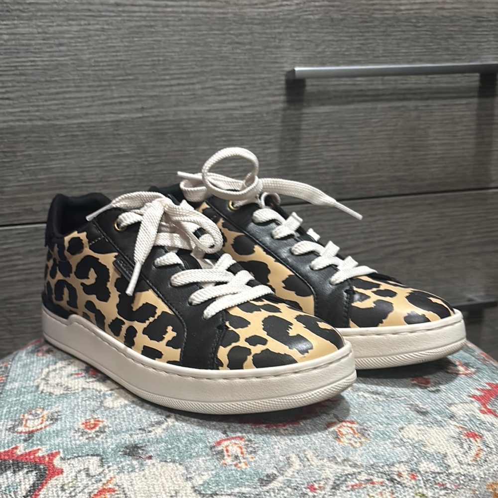 COACH Leopard Print Sneakers with Black Accents